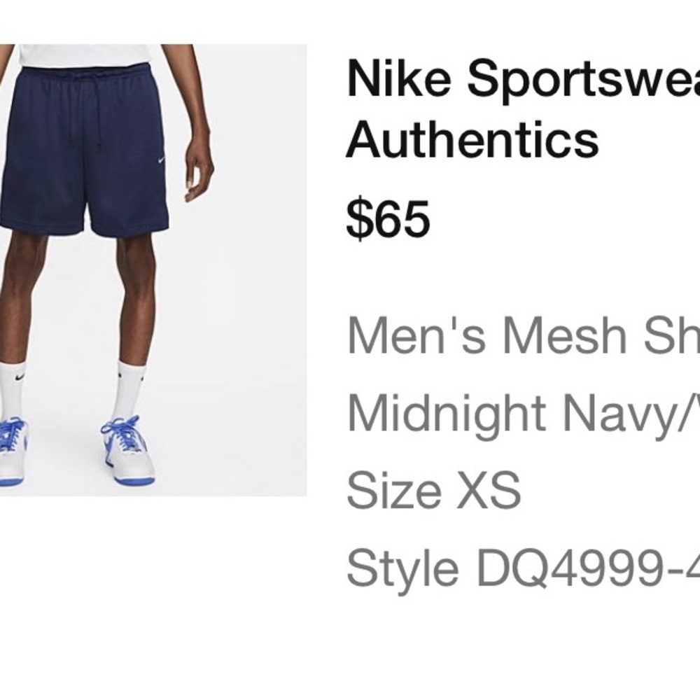 Men’s Nike Mesh Shorts. XS. Midnight Navy. Brand New